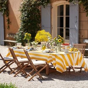 CARAVAN French Tablecloth St. Tropez Yellow White Stripes 71x106 Seats 6-8